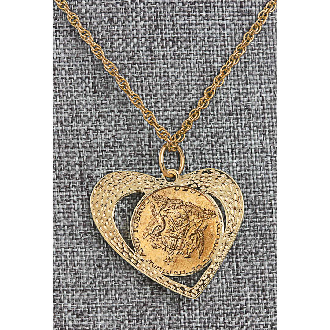 Gold Layered Hummingbird Coin Heart Pendant Image 4