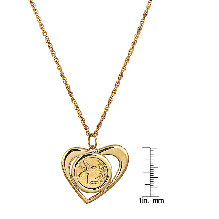 Gold Layered Hummingbird Coin Heart Pendant Image 6