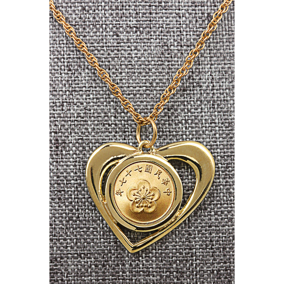 Gold Layered Chinese Orchid Coin Heart Pendant Image 3