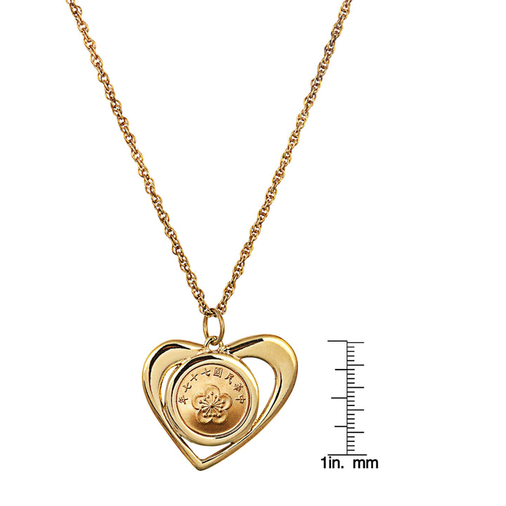 Gold Layered Chinese Orchid Coin Heart Pendant Image 6