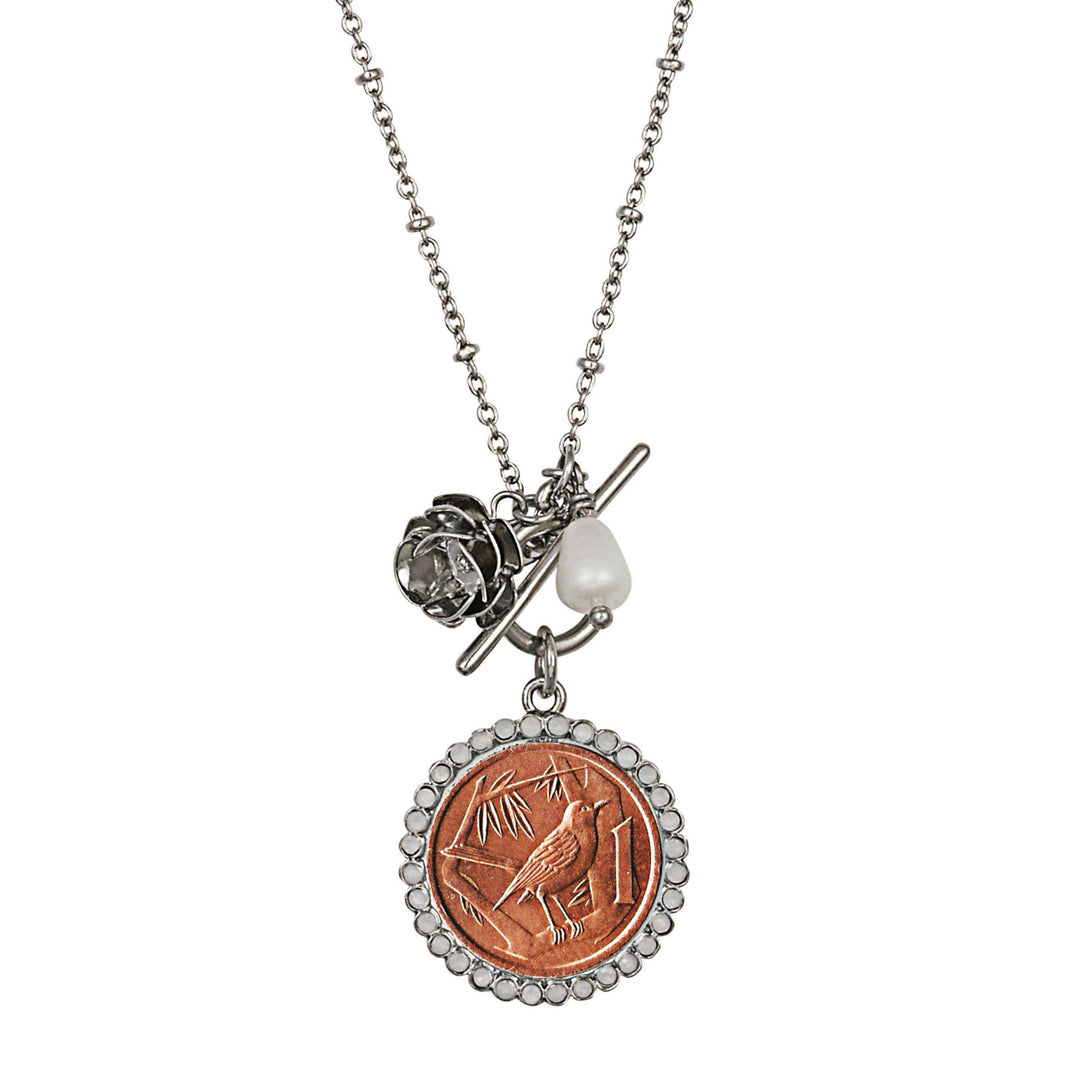 Thrush Bird Coin Rose Toggle Pendant Image 1