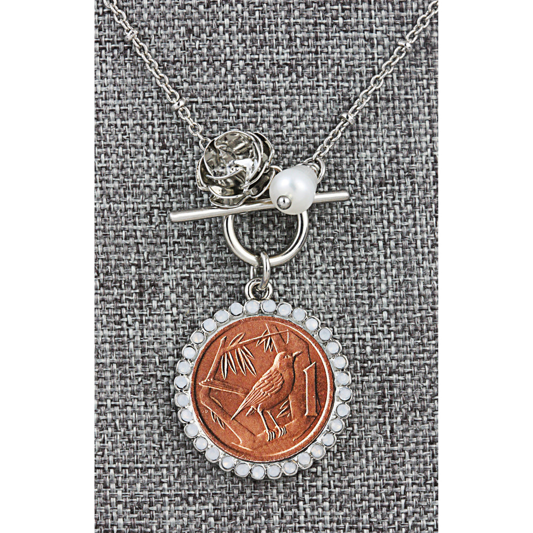 Thrush Bird Coin Rose Toggle Pendant Image 3