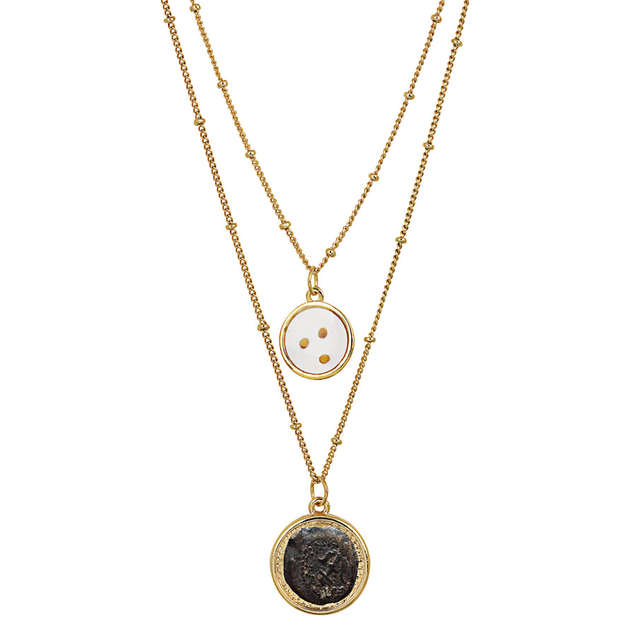 Widows Mite Coin Pendant With Mustard Seeds Double Chain Necklace Image 1