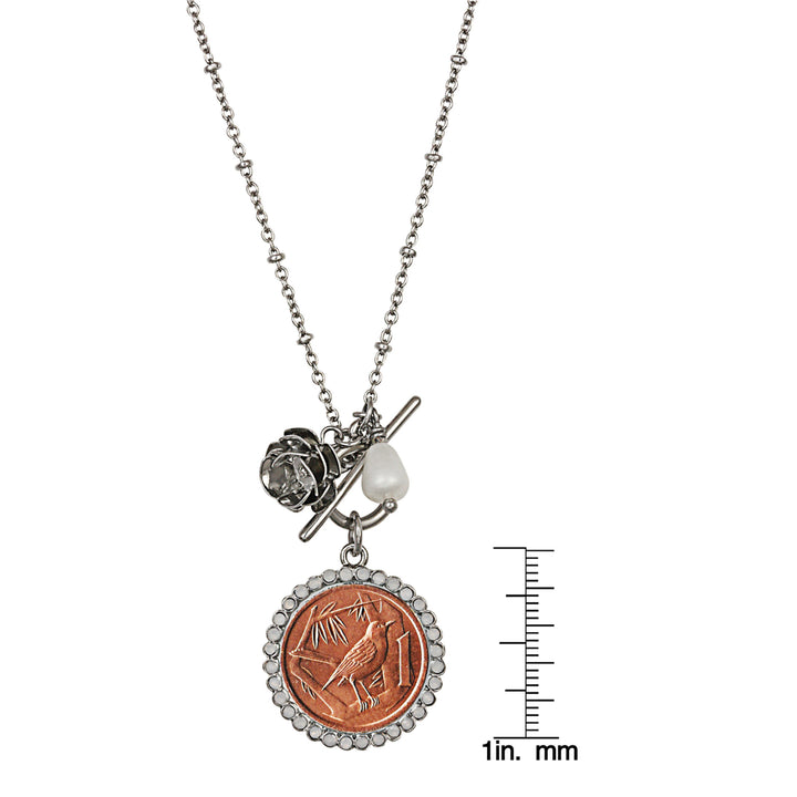 Thrush Bird Coin Rose Toggle Pendant Image 6