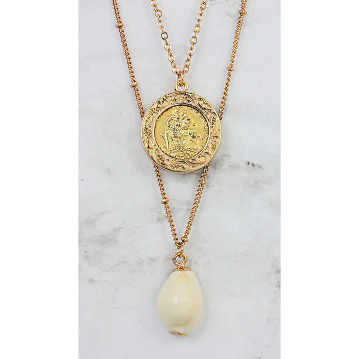 Gold Plated Starfish Coin Gold Trimmed Cowrie Shell Double Chain Necklace Image 3