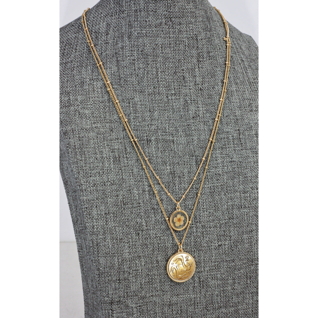 2 Goats Coin With Dry Flower Double Chain Necklace Image 3