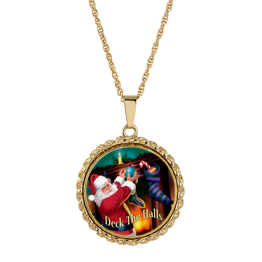 Santa Colorized Colorized Half Dollar Gold Tone Rope Bezel Pendant Image 1