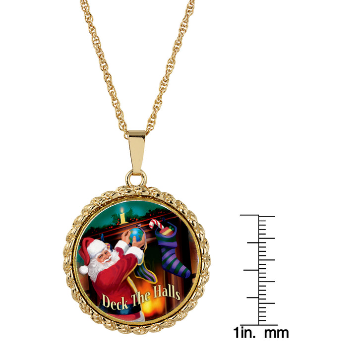 Santa Colorized Colorized Half Dollar Gold Tone Rope Bezel Pendant Image 3