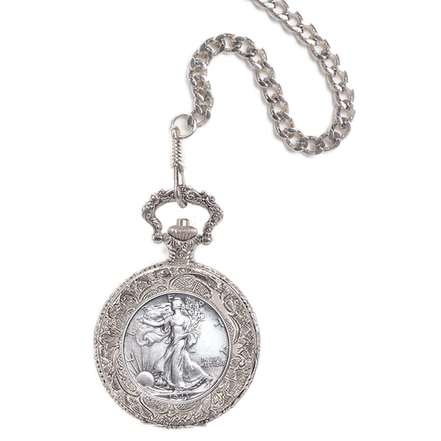 Silver Walking Liberty Half Dollar Coin Pocket Watch Image 1