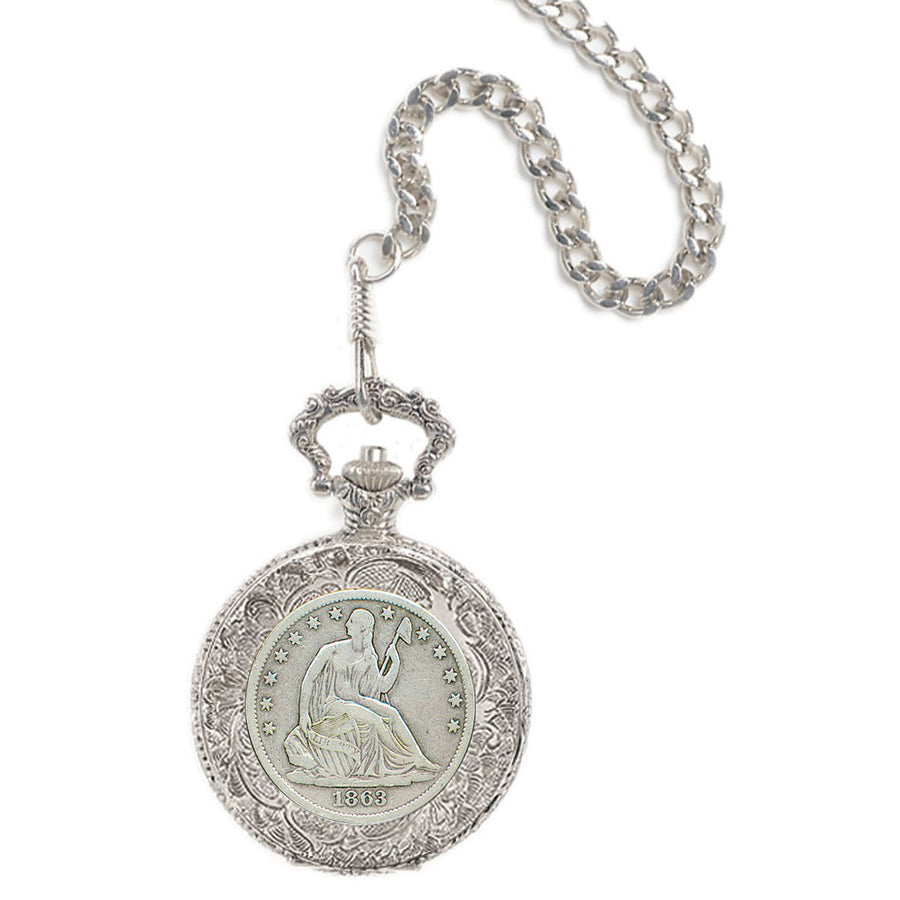 Seated Liberty Silver Half Dollar Coin Pocket Watch Image 1