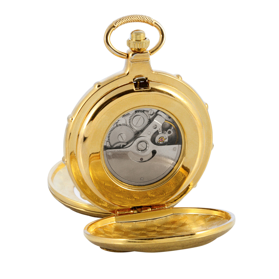 Silver Walking Liberty Half Dollar Goldtone Train Coin Pocket Watch with Skeleton Movement Image 3