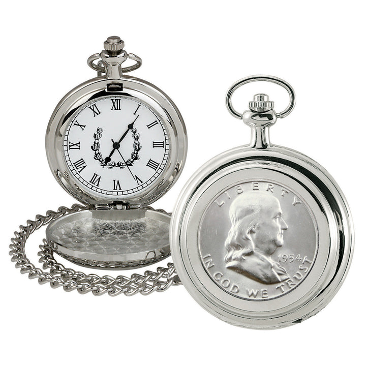 Silver Franklin Half Dollar Coin Pocket Watch Image 1