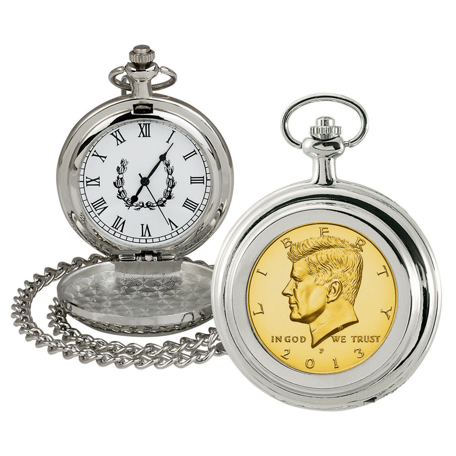 Gold-Layered JFK Half Dollar Coin Pocket Watch Image 1