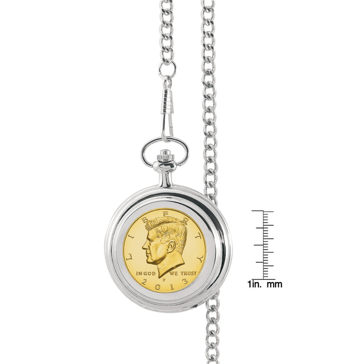 Gold-Layered JFK Half Dollar Coin Pocket Watch Image 2