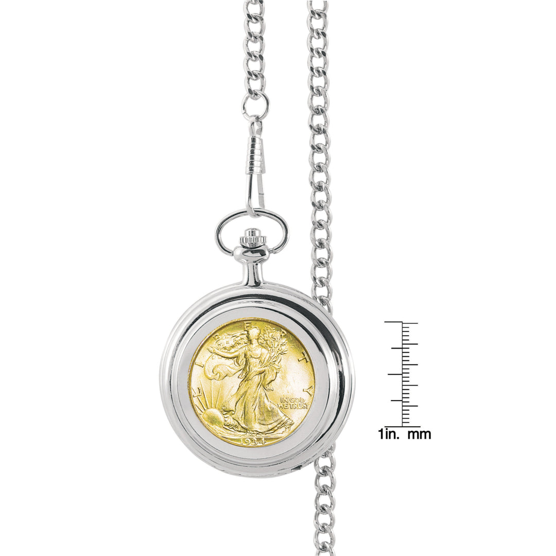 Gold-Layered Silver Walking Liberty Half Dollar Coin Pocket Watch Image 2