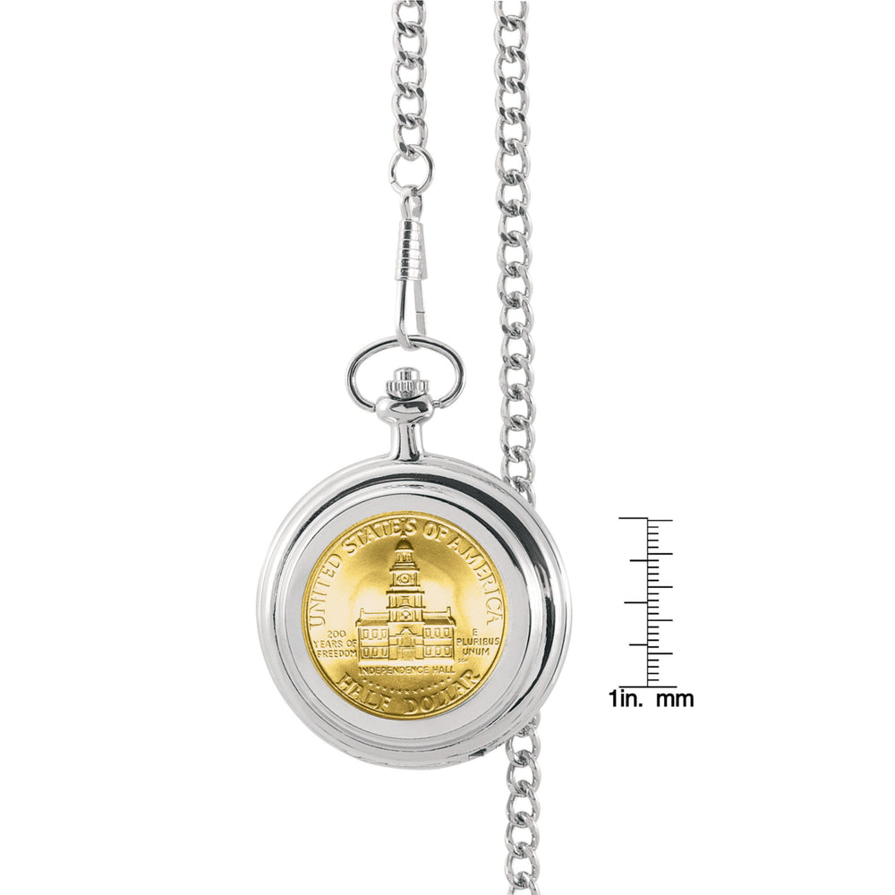 Gold-Layered JFK Bicentennial Half Dollar Coin Pocket Watch Image 2