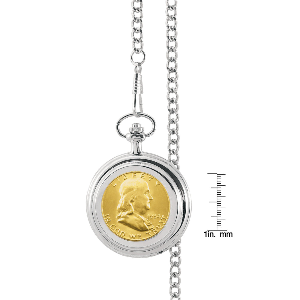 Gold-Layered Silver Franklin Half Dollar Coin Pocket Watch Image 2