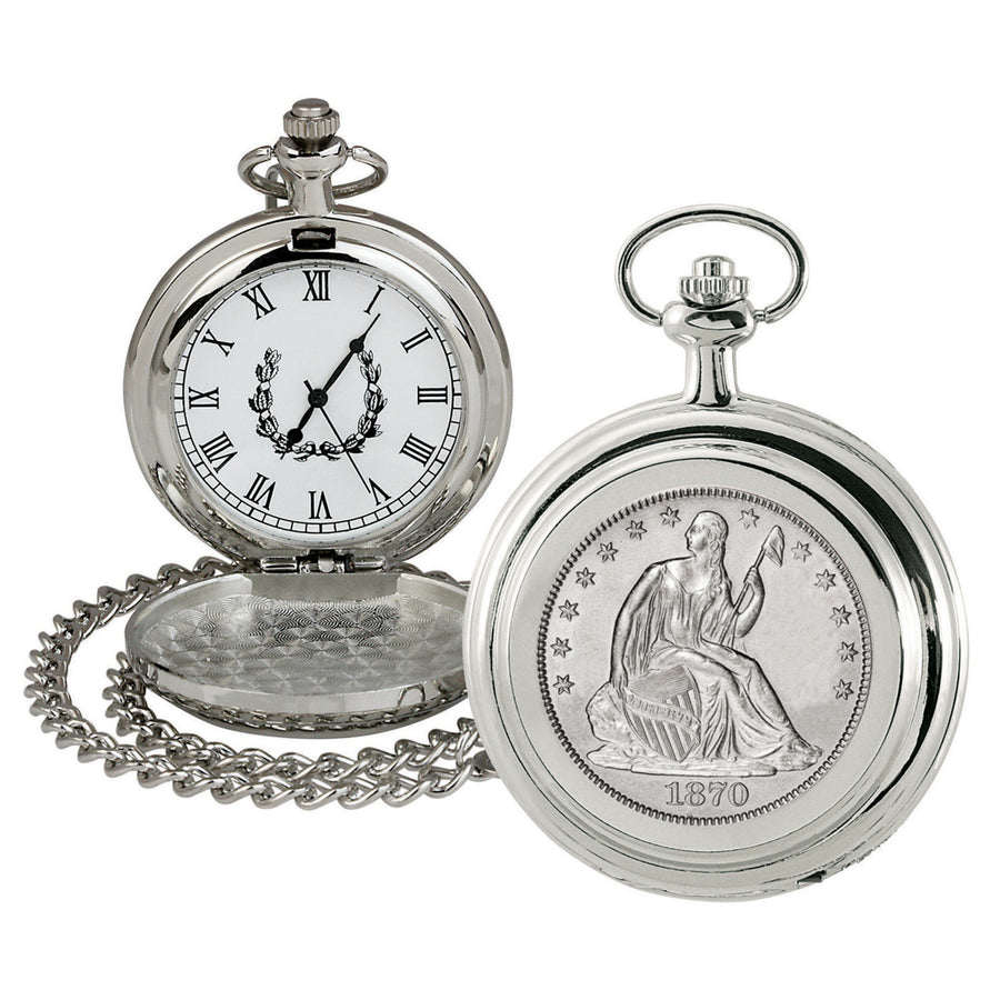 Silver Seated Liberty Half Dollar Coin Pocket Watch Image 1