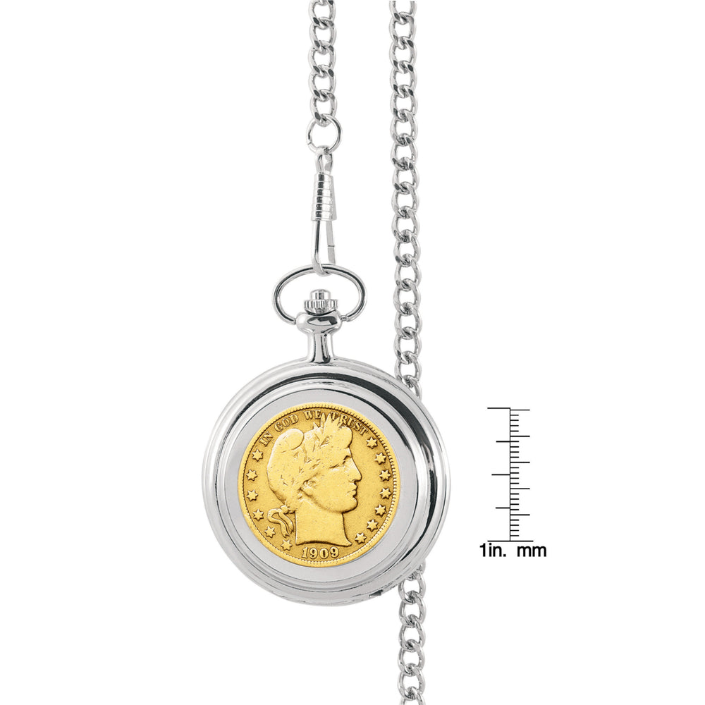 Gold-Layered Silver Barber Half Dollar Coin Pocket Watch Image 2