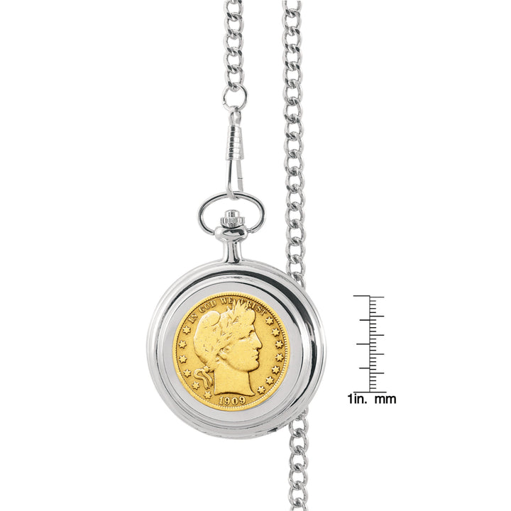 Gold-Layered Silver Barber Half Dollar Coin Pocket Watch Image 2