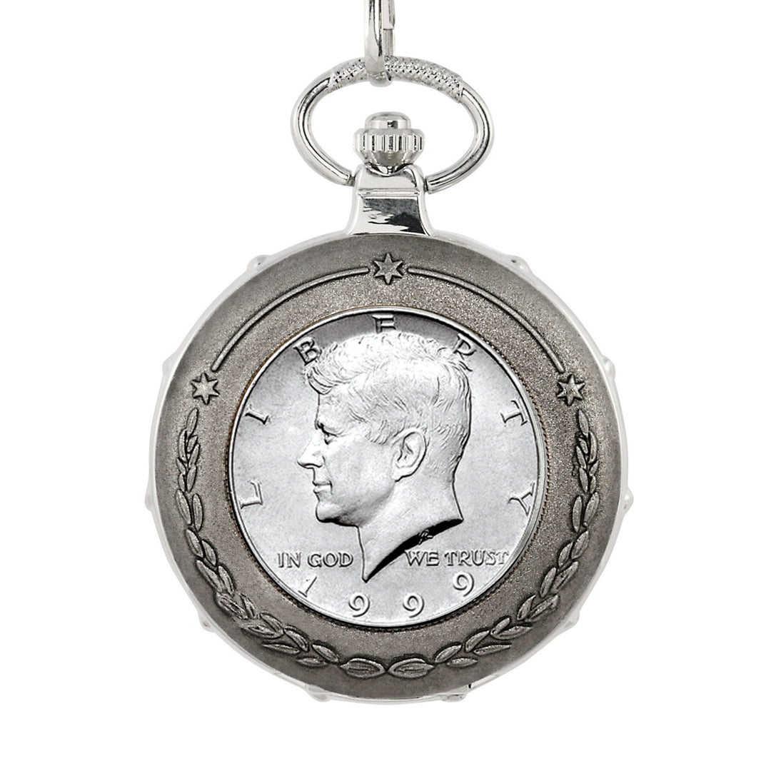 JFK Half Dollar Silvertone Train Coin Pocket Watch Image 2