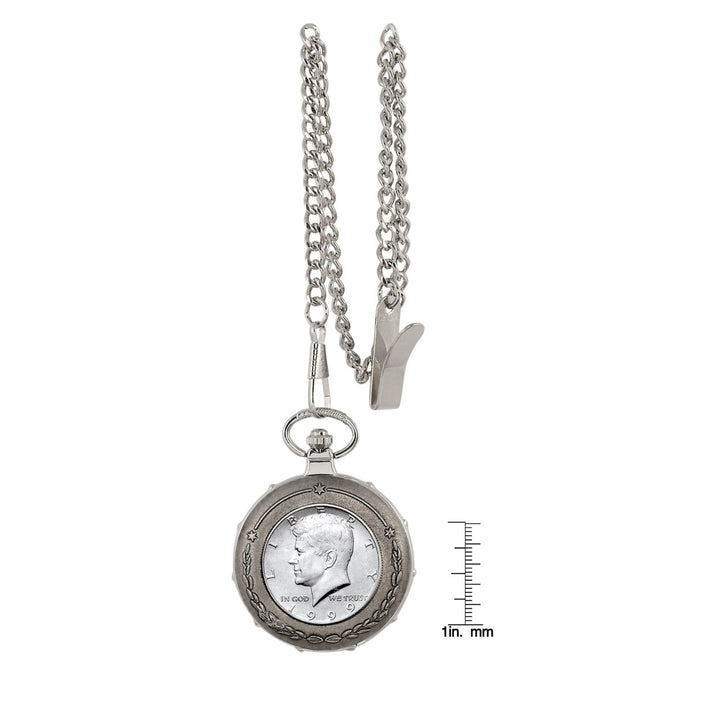 JFK Half Dollar Silvertone Train Coin Pocket Watch Image 4