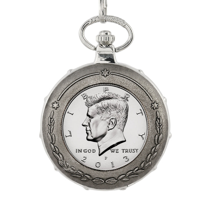 Proof JFK Half Dollar Silvertone Train Coin Pocket Watch Image 2