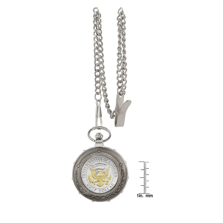 Selectively Gold-Layered Presidential Seal Half Dollar Silvertone Train Coin Pocket Watch Image 4