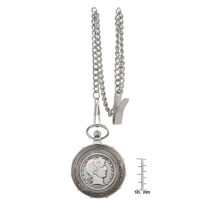 Silver Barber Half Dollar Silvertone Train Coin Pocket Watch Image 4