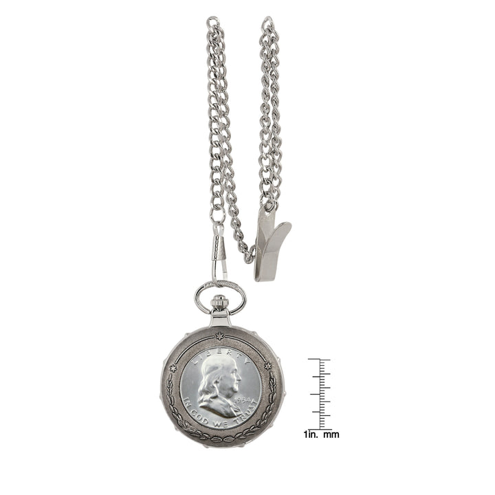 Silver Franklin Half Dollar Silvertone Train Coin Pocket Watch Image 4