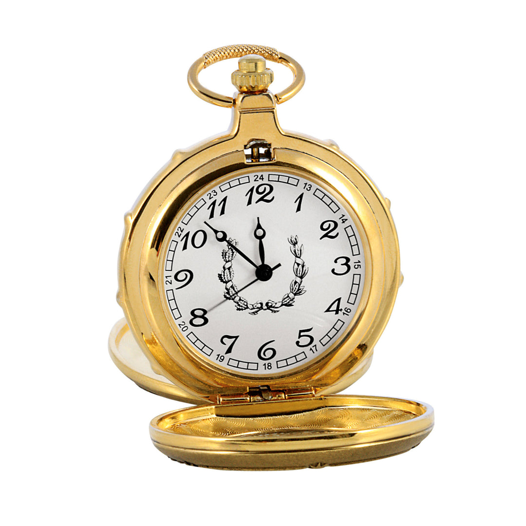 Selectively Gold-Layered Presidential Seal Half Dollar Goldtone Train Coin Pocket Watch with Skeleton Movement Image 4