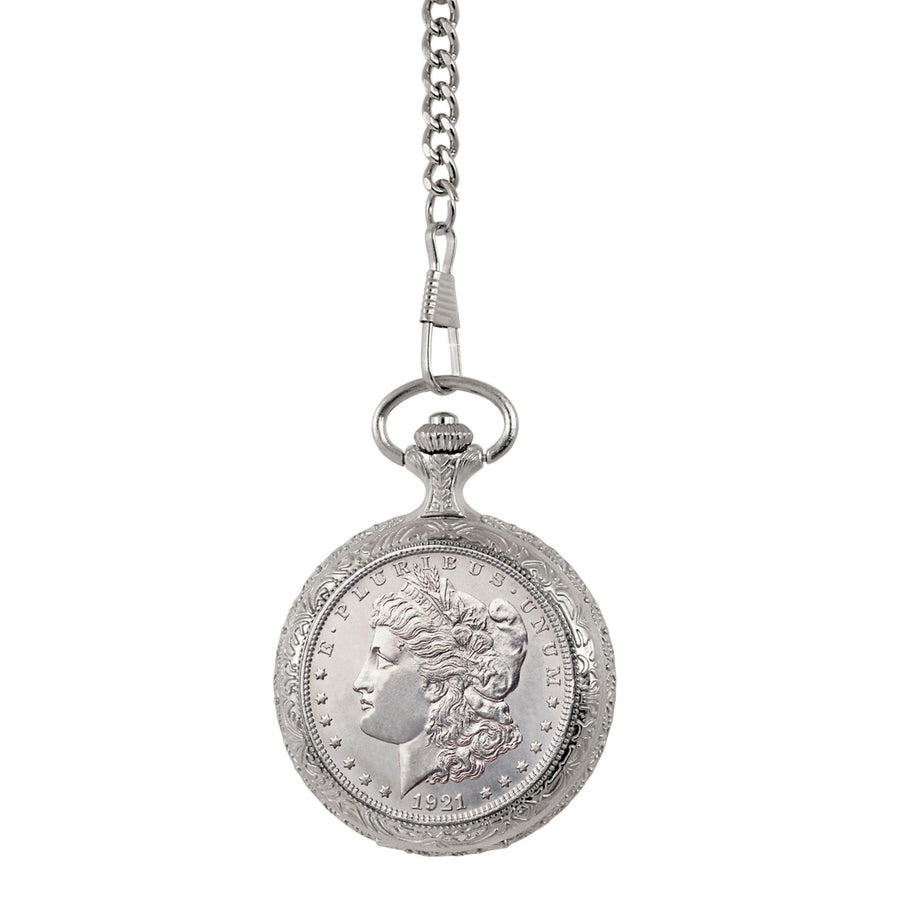 Brilliant Uncirculated Morgan Silver Dollar Coin Pocket Watch Image 1