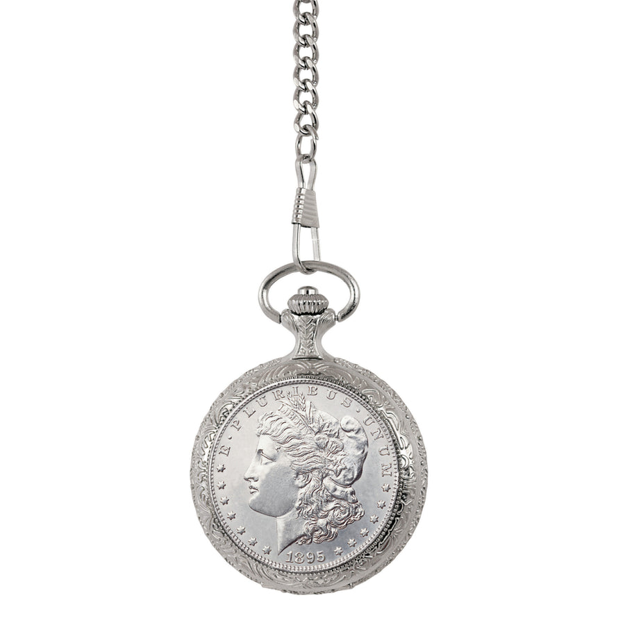 Brilliant Uncirculated 1800s Morgan Silver Dollar Coin Pocket Watch Image 1