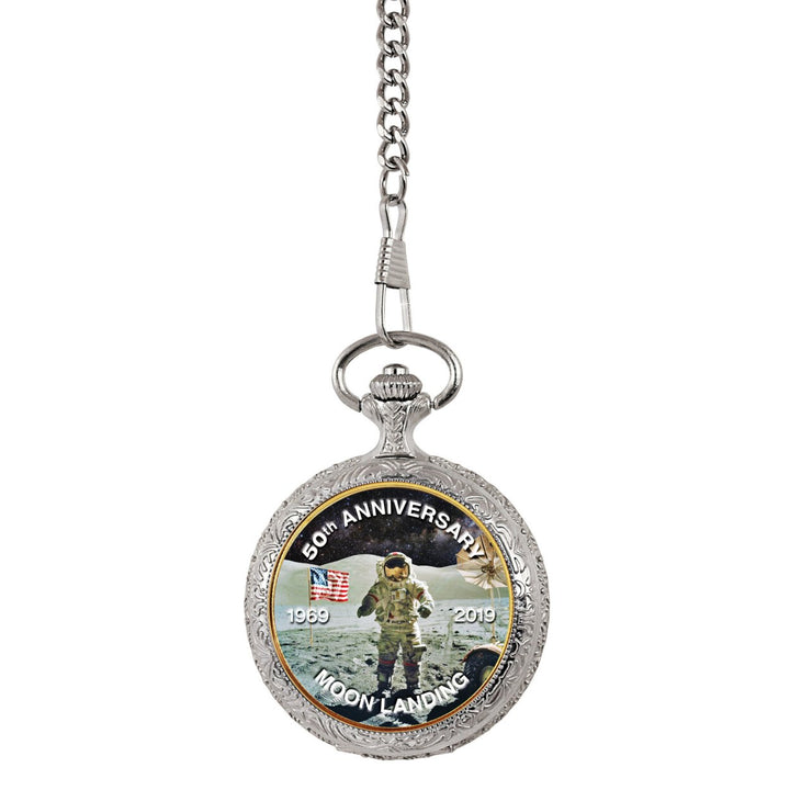 Moon Landing Bicentennial Eisenhower Colorized Dollar Gold Layered Coin Pocket Watch Image 1