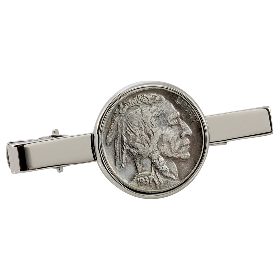 Buffalo Nickel Silvertone Tie Clip Image 1