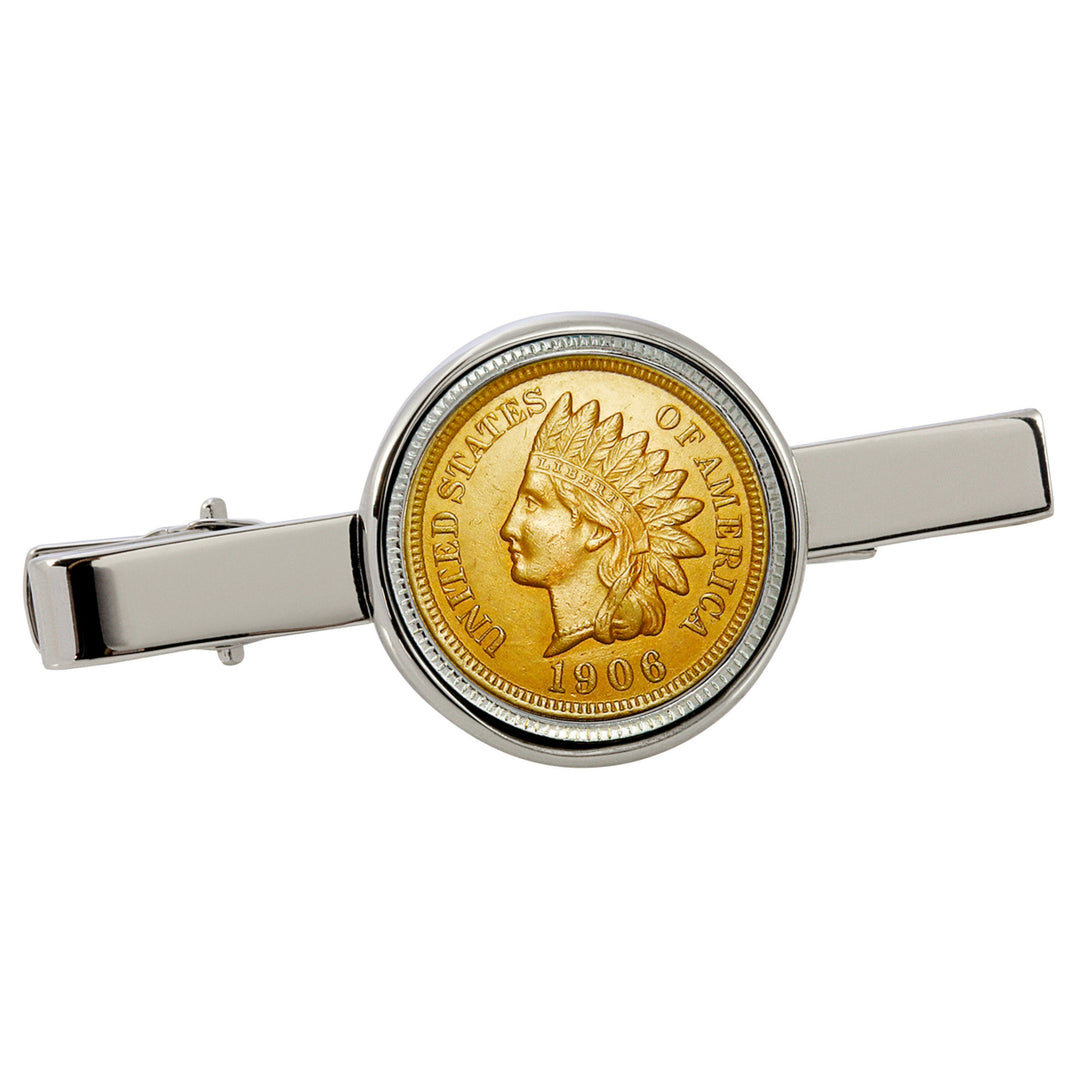 Gold-Layered Indian Penny Silvertone Tie Clip Image 1