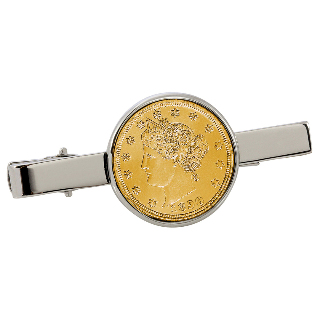 Gold-Layered Liberty Nickel Silvertone Tie Clip Image 1