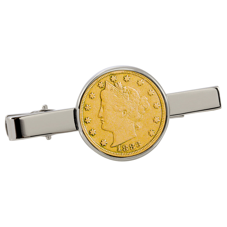 Gold-Layered 1800s Liberty Nickel Silvertone Tie Clip Image 1