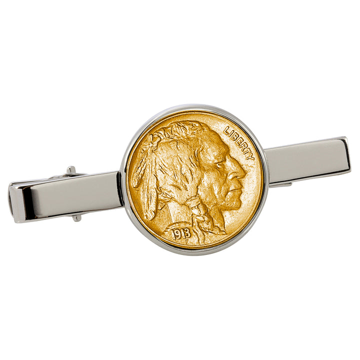 Gold-Layered Buffalo Nickel Silvertone Tie Clip Image 1