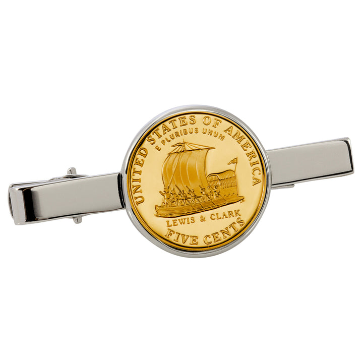 Gold-Layered Westward Journey Keelboat Nickel Silvertone Tie Clip Image 1