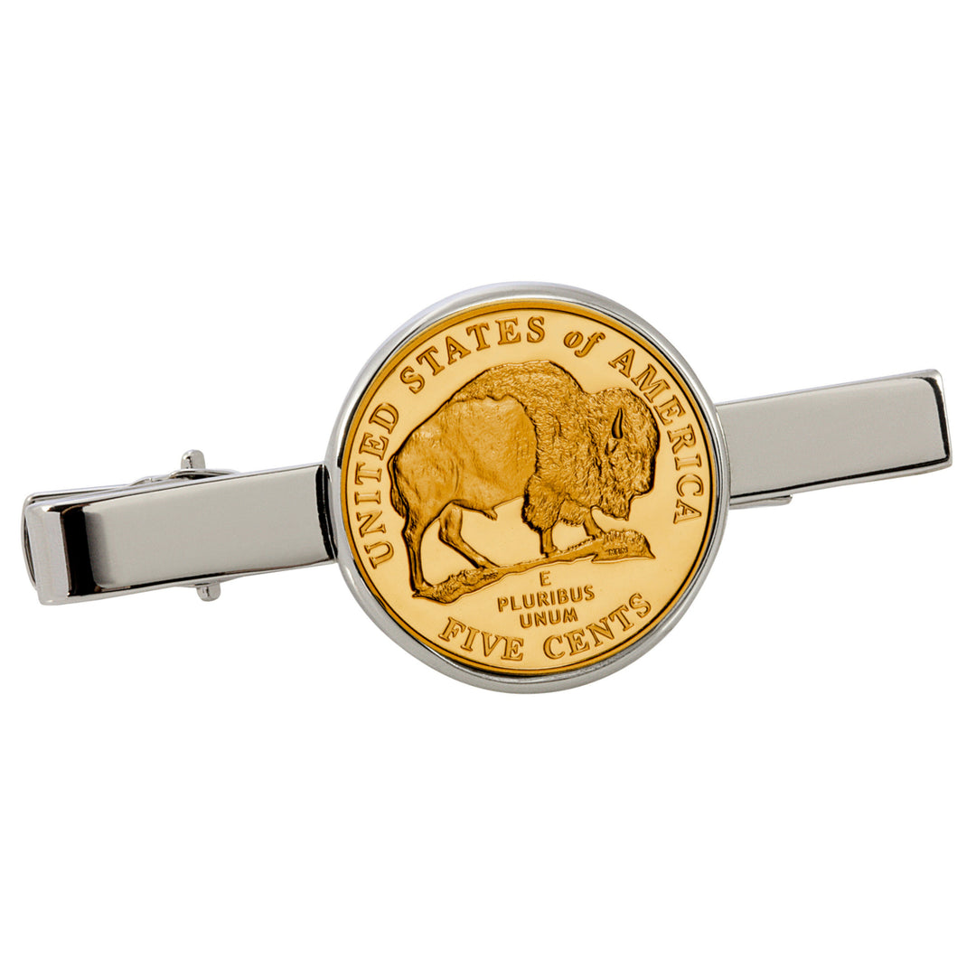 Gold-Layered Westward Journey Bison Nickel Silvertone Tie Clip Image 1