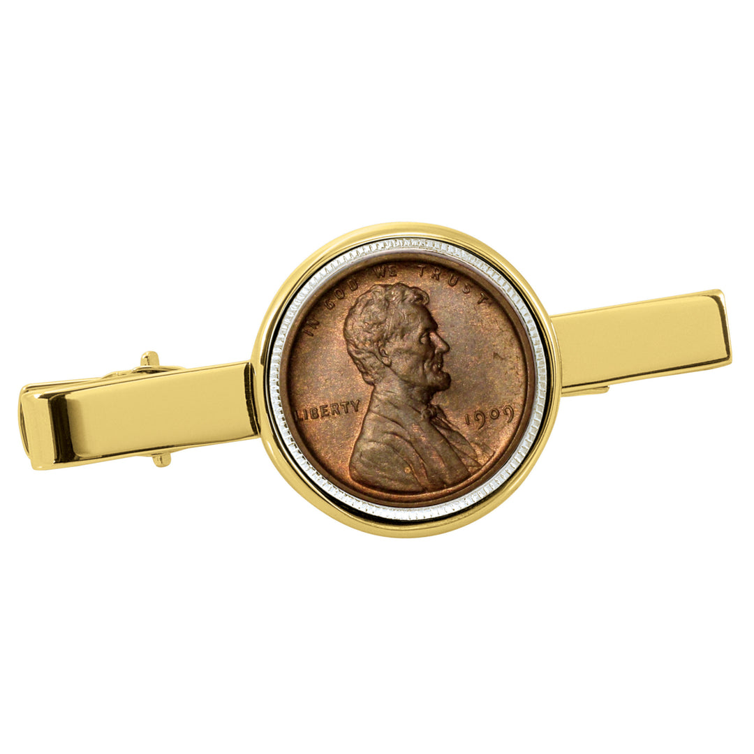 1909 First-Year-of-Issue Lincoln Penny Goldtone Tie Clip Image 1