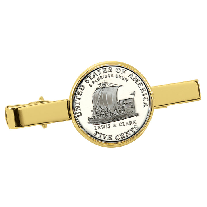 Westward Journey Keelboat Nickel Goldtone Tie Clip Image 1