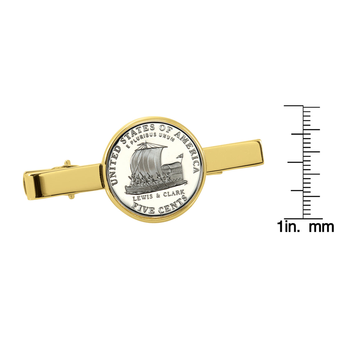 Westward Journey Keelboat Nickel Goldtone Tie Clip Image 2