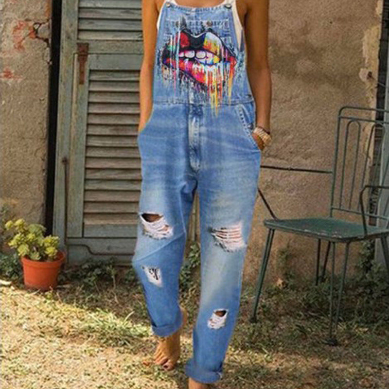 Printed Womens Jumpsuit Jeans Image 4