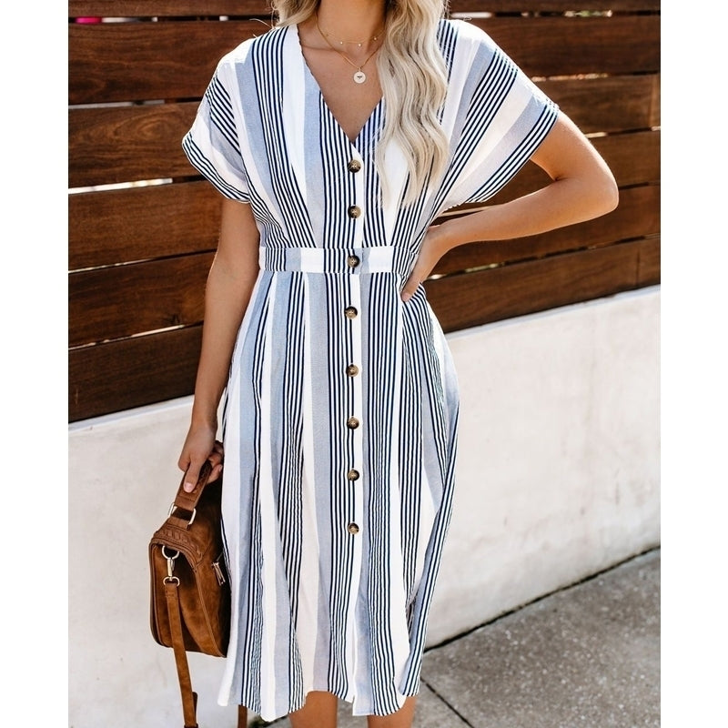 Womens Button Striped Dress Image 4