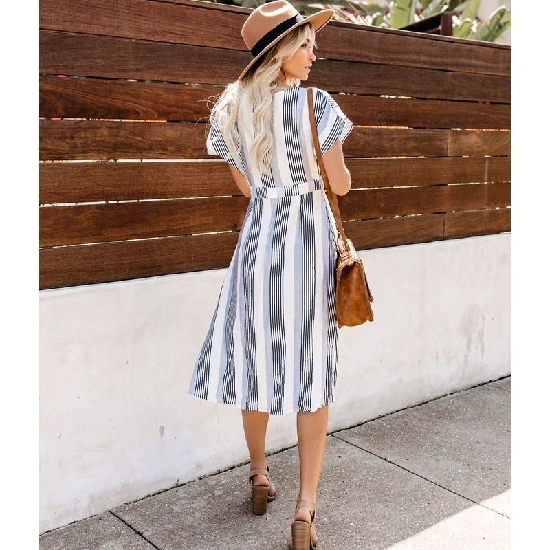 Womens Button Striped Dress Image 6