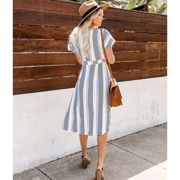 Womens Button Striped Dress Image 6