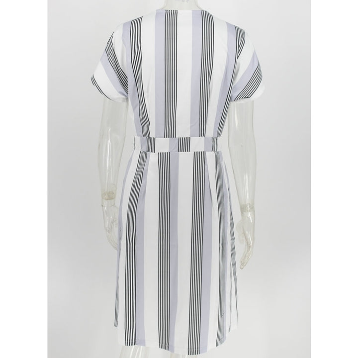 Womens Button Striped Dress Image 8
