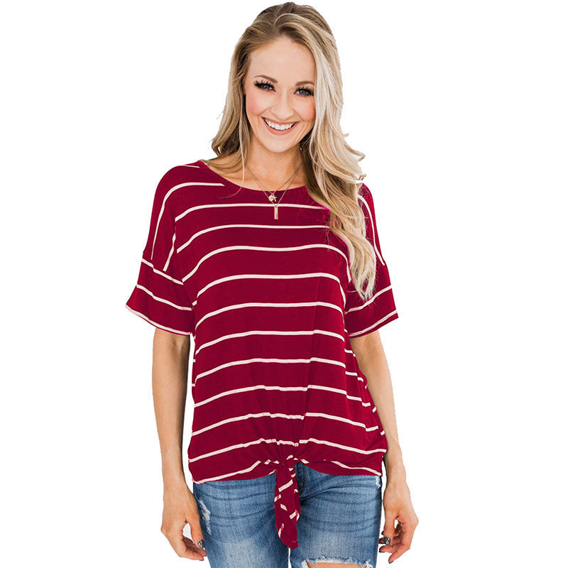 Womens Striped Loose Knot T-Shirt Image 1